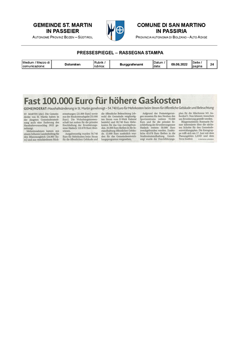 Dolomiten - Quasi 100.000 euro per l'aumento dei costi del gas