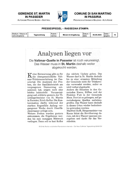 Tageszeitung - Sono disponibili le analisi