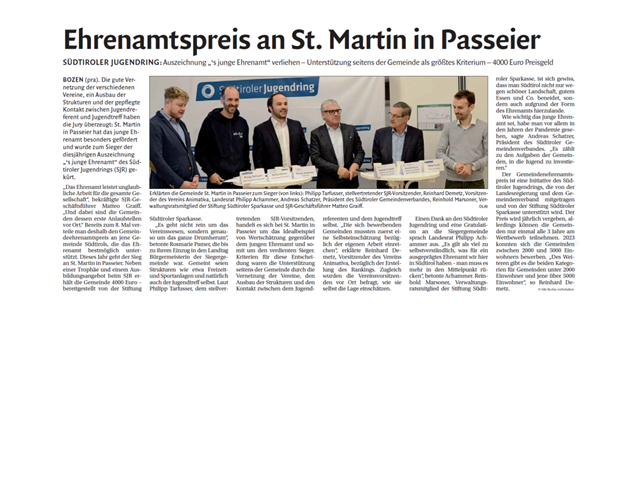 Dolomiten - Ehrenamtspreis an St. Martin in Passeier